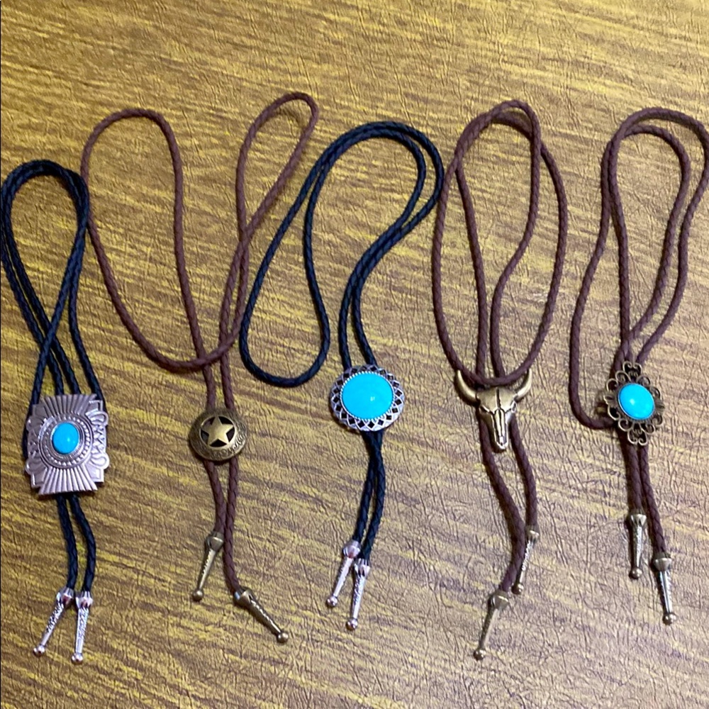New Lot of 5 Western Fashion Style Faux Turquoise Unisex Bolo Tie Ties